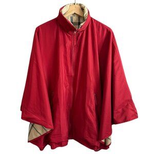 Rainraps Hooded Reversible Poncho Red Tan Plaid Packable Cape Pouch All-Weather